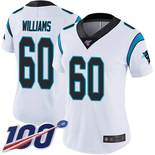 Carolina Panthers Limited White Women Daryl Williams Road Jersey NFL Football #60 100th Season Vapor Untouchable->women nfl jersey->Women Jersey